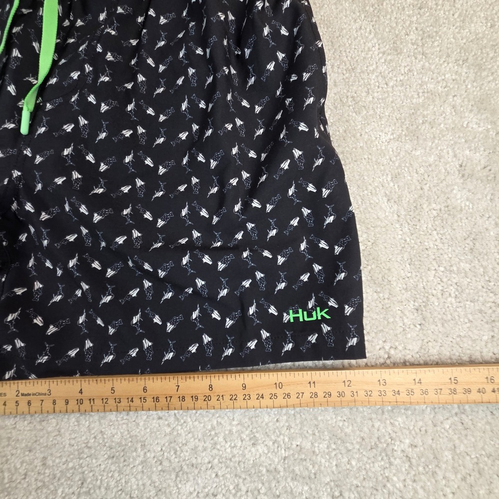 Huk Mens Swim Trunks Black Fish Print Mesh Lined Men's L - Picture 9 of 10